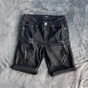 Max Carter © Distressed Black Denim Shorts